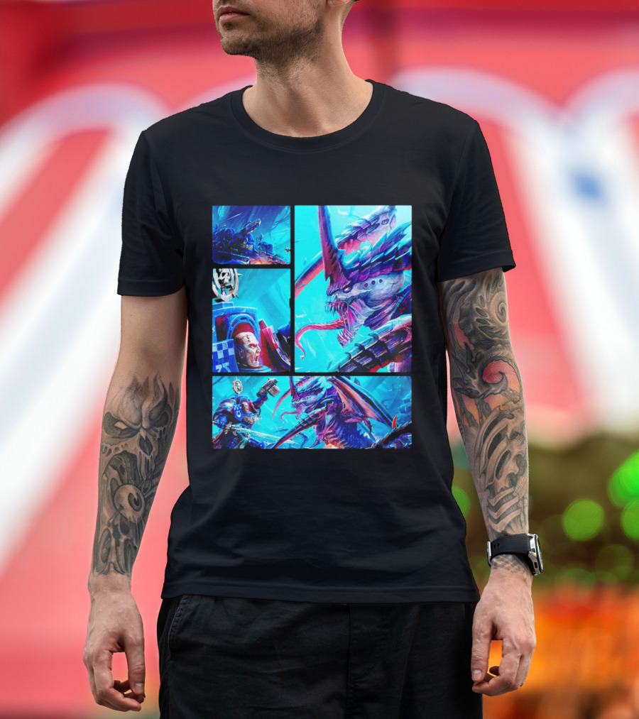 Leviathan Showdown Warhammer 40.000 Space Marines vs Tyranids Battle Scene T-Shirt