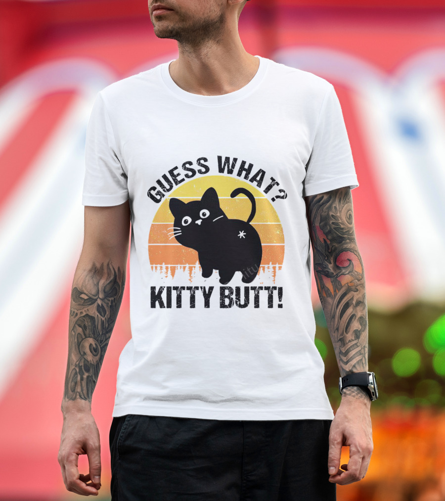 Guess What Kitty Butt Retro Sunset Forest T-Shirt