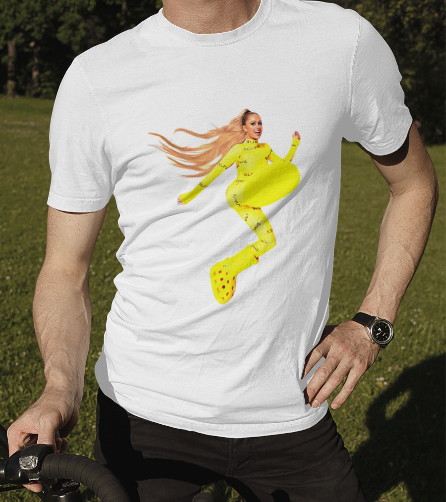 Paris Hilton Yellow Slime Crocs Big Yellow Boot T-Shirt