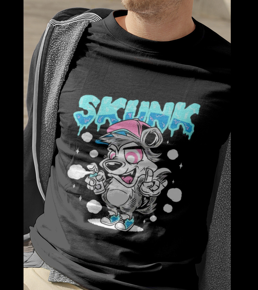 Skunk Grafiti Cartoon Hip Hop Character With Cap And Spray Paint T-Shirt