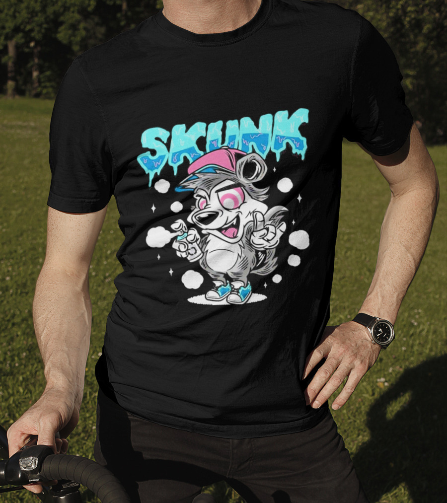 Skunk Grafiti Cartoon Hip Hop Character With Cap And Spray Paint T-Shirt