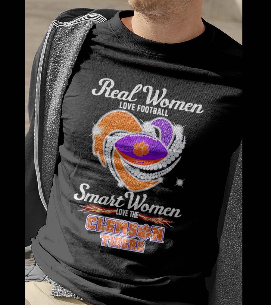Real Women Love Football Smart Women Love The Clemson Tigers Heart Football T-Shirt