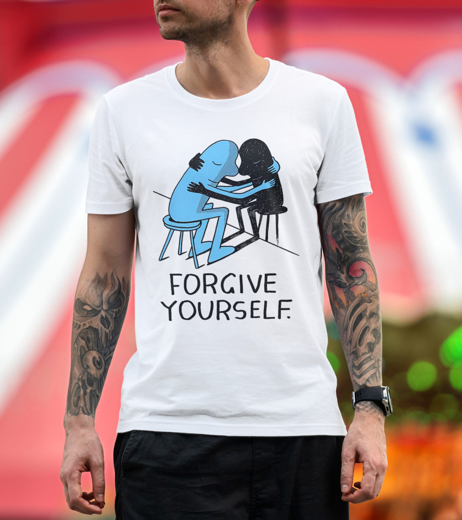 Forgive Yourself Embracing Blue and Black Figures T-Shirt