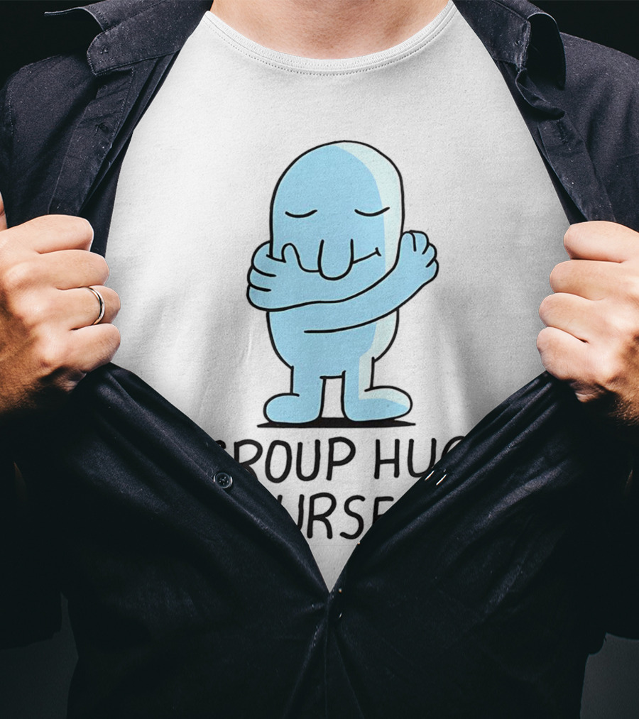Group Hug Yourself Blue Cartoon Character Self-Embrace T-Shirt