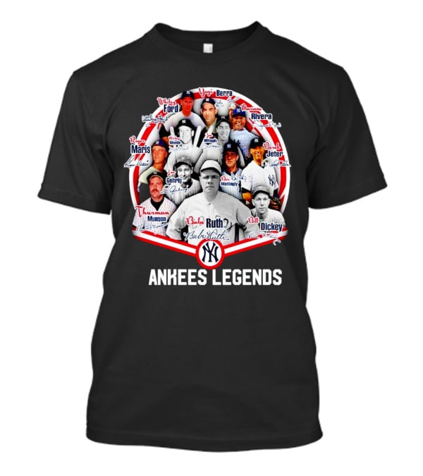 NEW Yankees Legends Babe Ruth Mickey Mantle Derek Jeter Rivera Berra Gehrig Signature T-Shirt