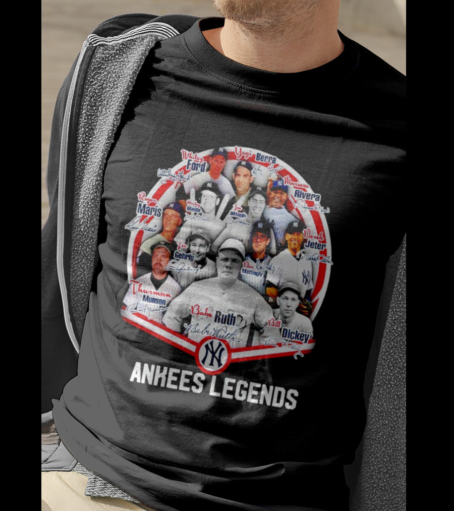 NEW Yankees Legends Babe Ruth Mickey Mantle Derek Jeter Rivera Berra Gehrig Signature T-Shirt