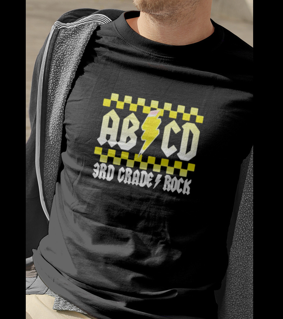 ABCD 3rd Grade Rock Lightning Bolt Checkerboard T-Shirt