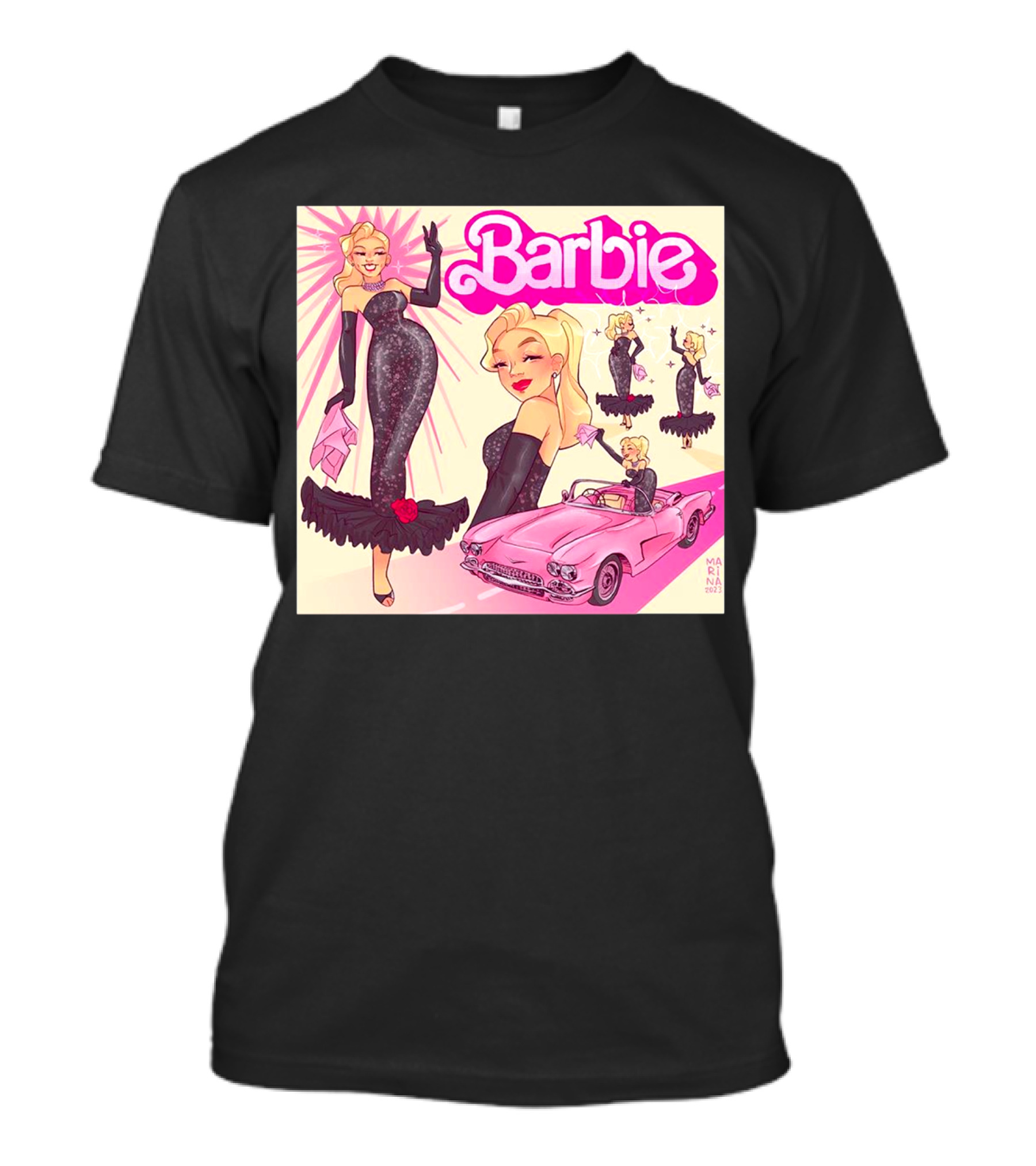 Barbie Glamorous Star With Pink Cadillac And Sparkling Dress T-Shirt