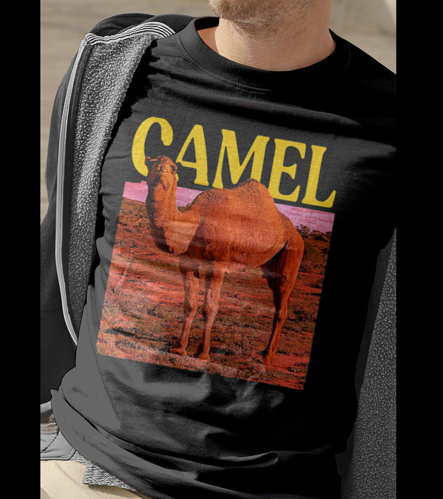 Camel In Vibrant Orange Desert Landscape T-Shirt