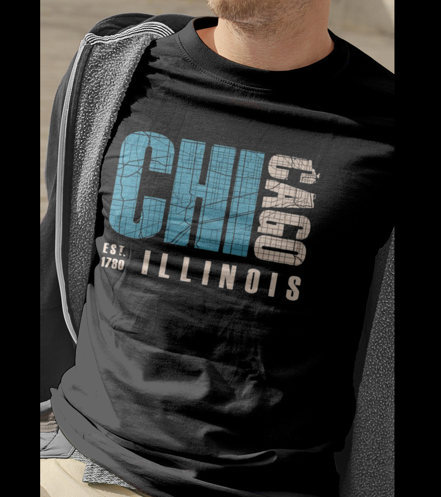 CHI Chicago Illinois Est. 1780 Map Typography T-Shirt