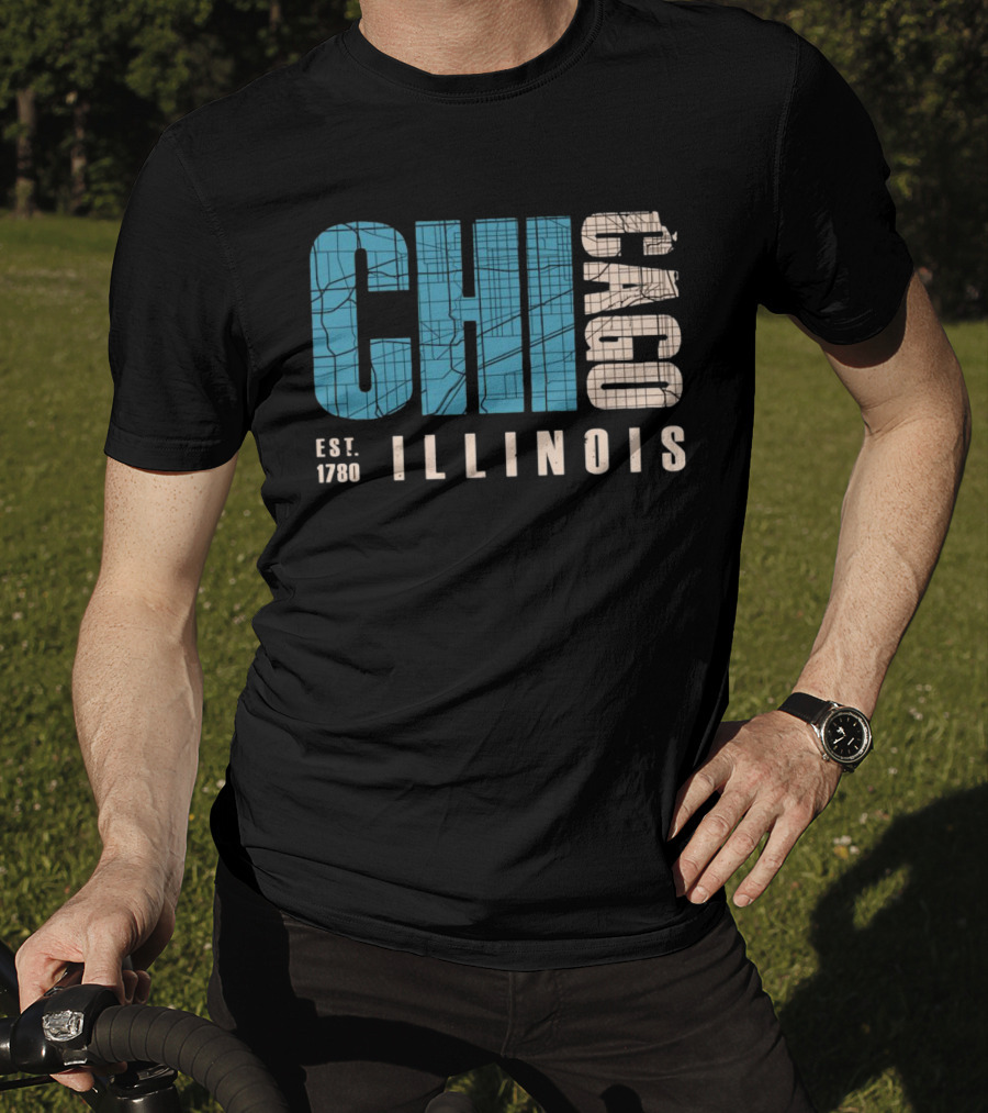 CHI Chicago Illinois Est. 1780 Map Typography T-Shirt