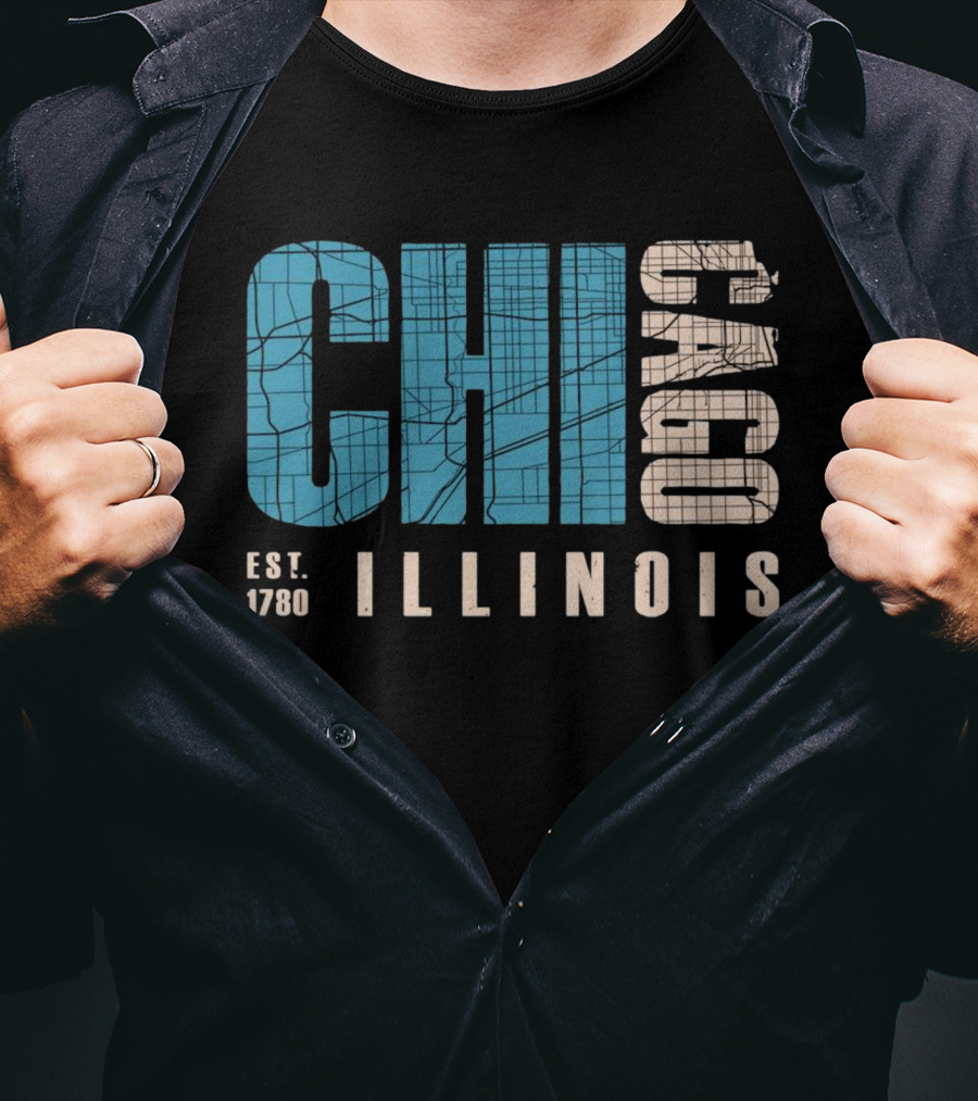 CHI Chicago Illinois Est. 1780 Map Typography T-Shirt