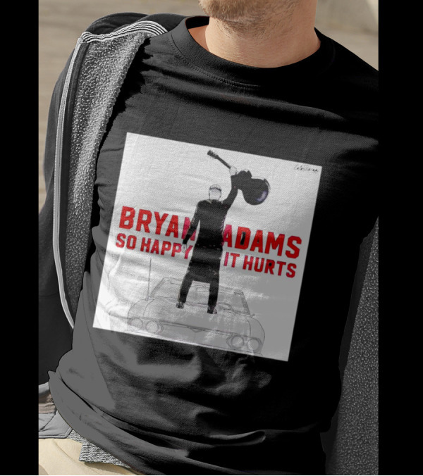 Bryan Adams So Happy It Hurts Album Cover Art Standing On Car With Guitar T-Shirt