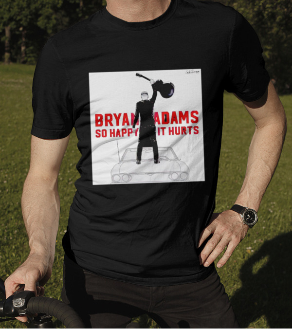 Bryan Adams So Happy It Hurts Album Cover Art Standing On Car With Guitar T-Shirt