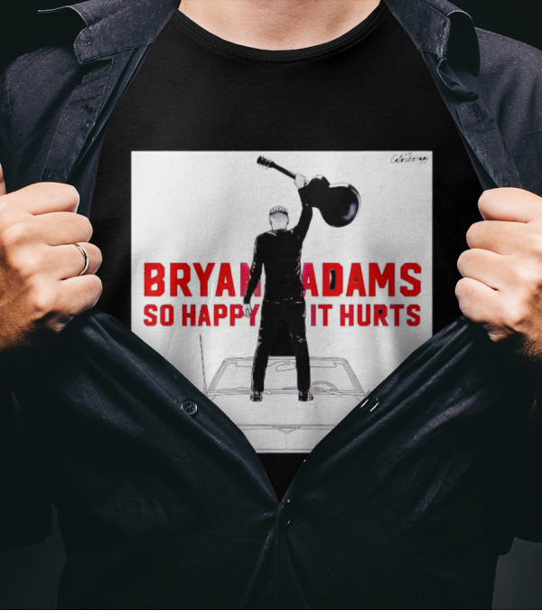 Bryan Adams So Happy It Hurts Album Cover Art Standing On Car With Guitar T-Shirt