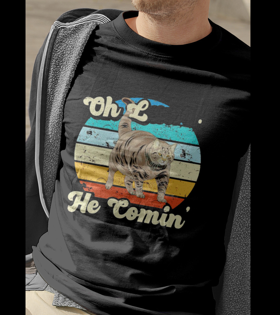Oh Lawd He Comin Vintage Cat Retro Stripes T-Shirt