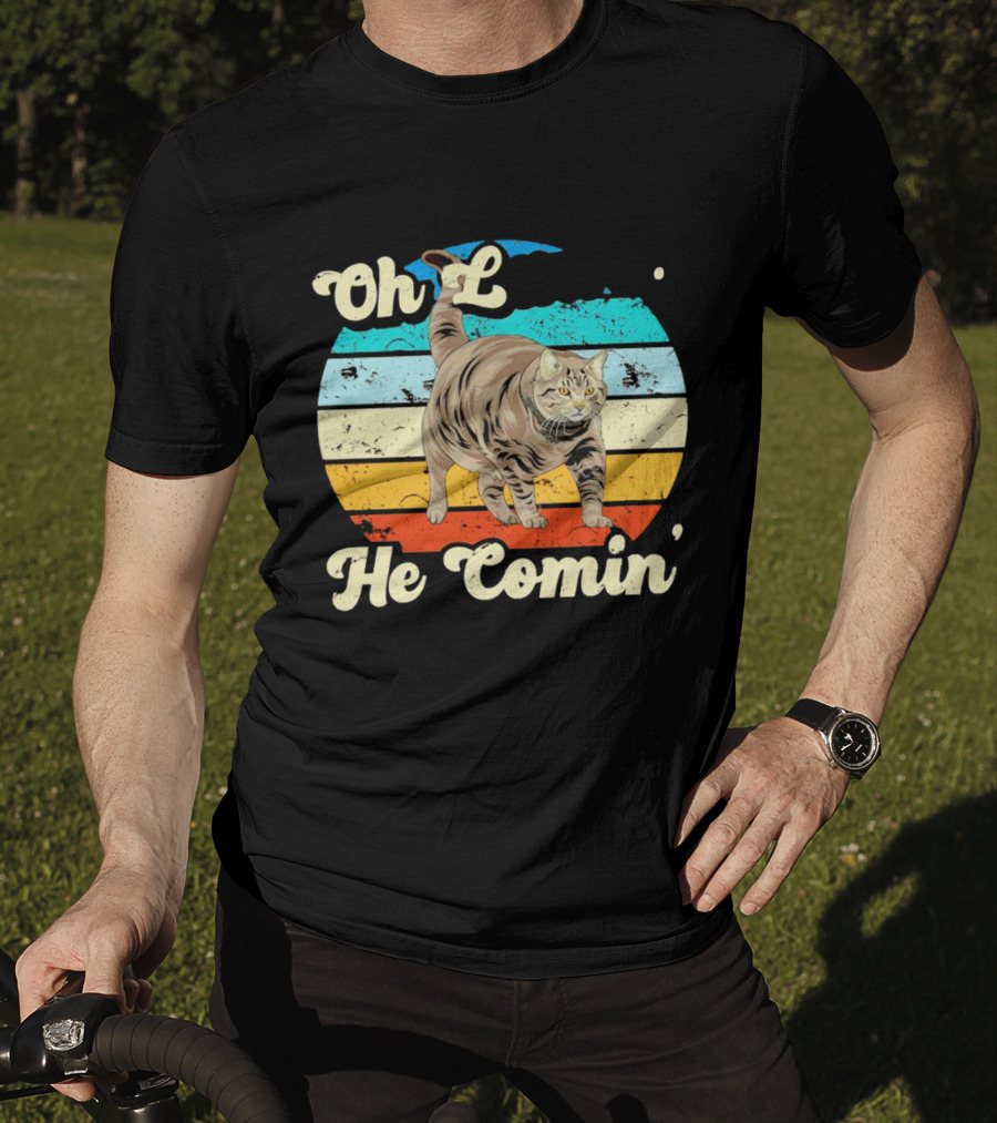 Oh Lawd He Comin Vintage Cat Retro Stripes T-Shirt