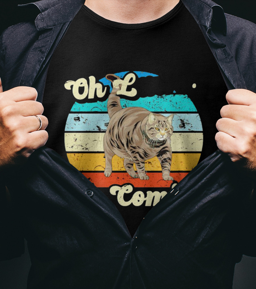 Oh Lawd He Comin Vintage Cat Retro Stripes T-Shirt