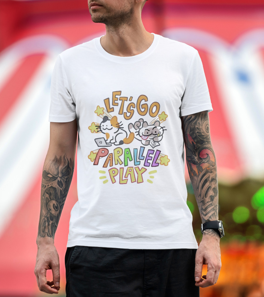 LET'S GO PARALLEL PLAY CUTE CATS WITH STARS AND LAPTOP T-Shirt