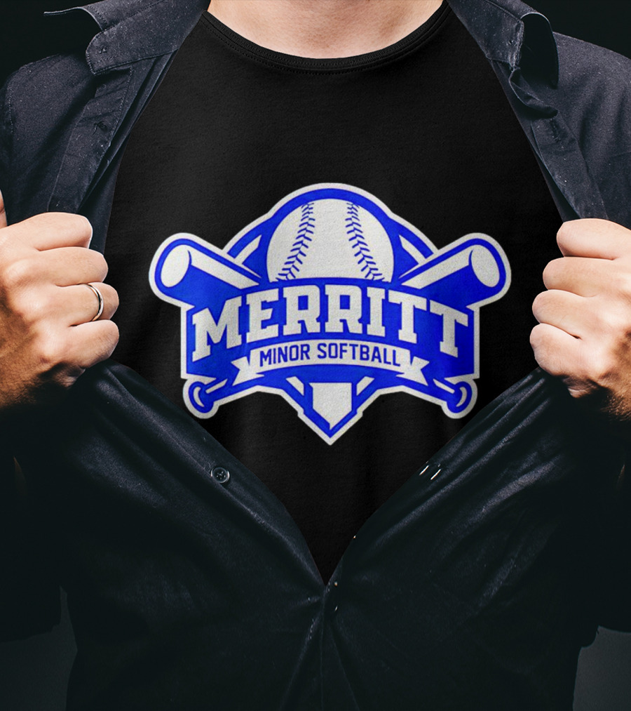 Merritt Minor Softball Baseball Crossed Bats Emblem T-Shirt