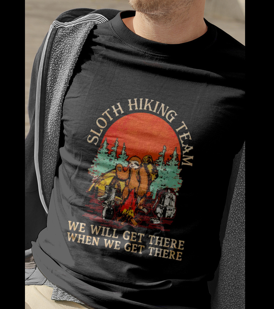 Sloth Hiking Team We Will Get There When We Get There Vintage Camping Adventure T-Shirt