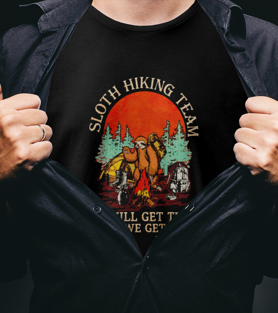 Sloth Hiking Team We Will Get There When We Get There Vintage Camping Adventure T-Shirt