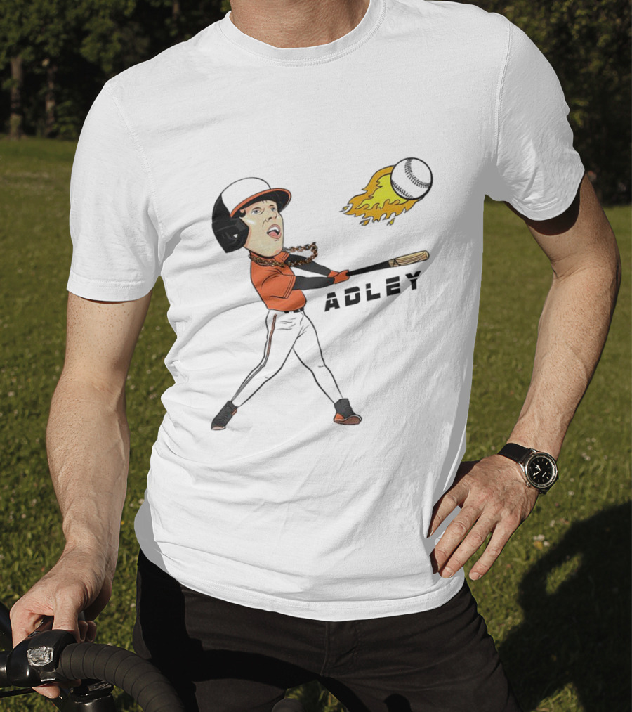 Adley Rutschman Baltimore Orioles Vintage Fireball Batting Action T-Shirt