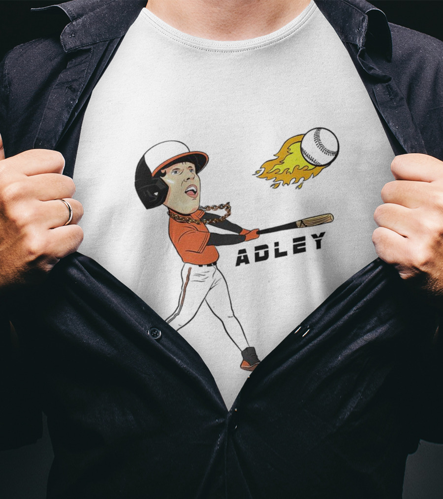 Adley Rutschman Baltimore Orioles Vintage Fireball Batting Action T-Shirt