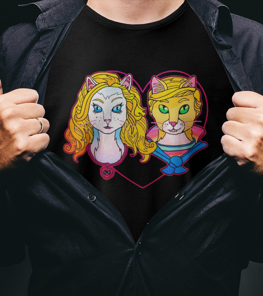 Barbcats Heart Neon Feline Duo Pop T-Shirt