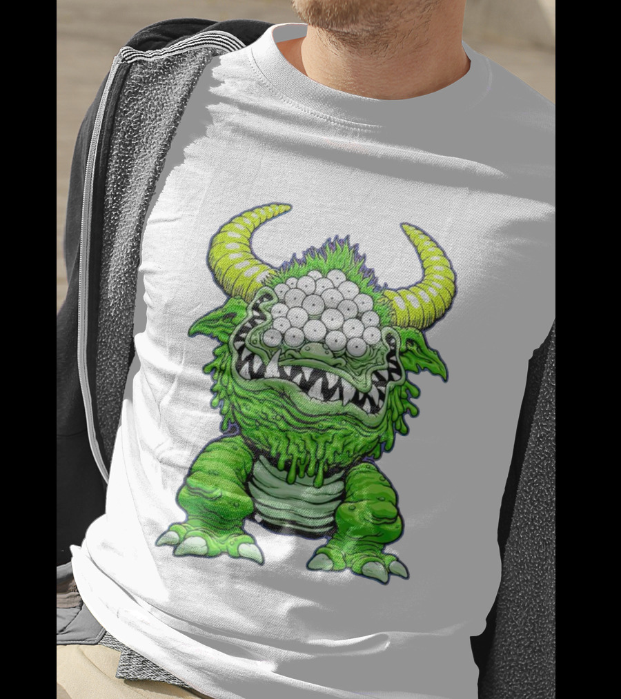 Black Beast Of Aaaarrgghh Multi-Eyed Green Monster With Horns T-Shirt