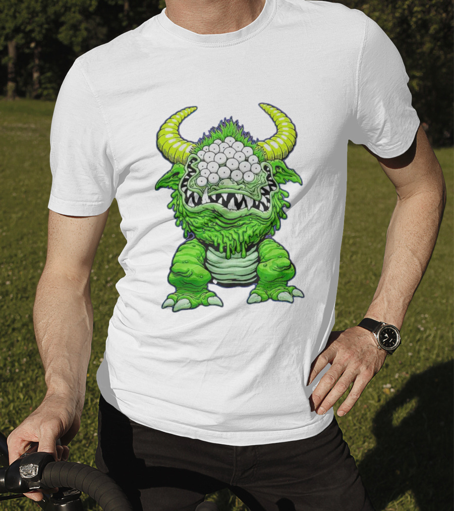 Black Beast Of Aaaarrgghh Multi-Eyed Green Monster With Horns T-Shirt