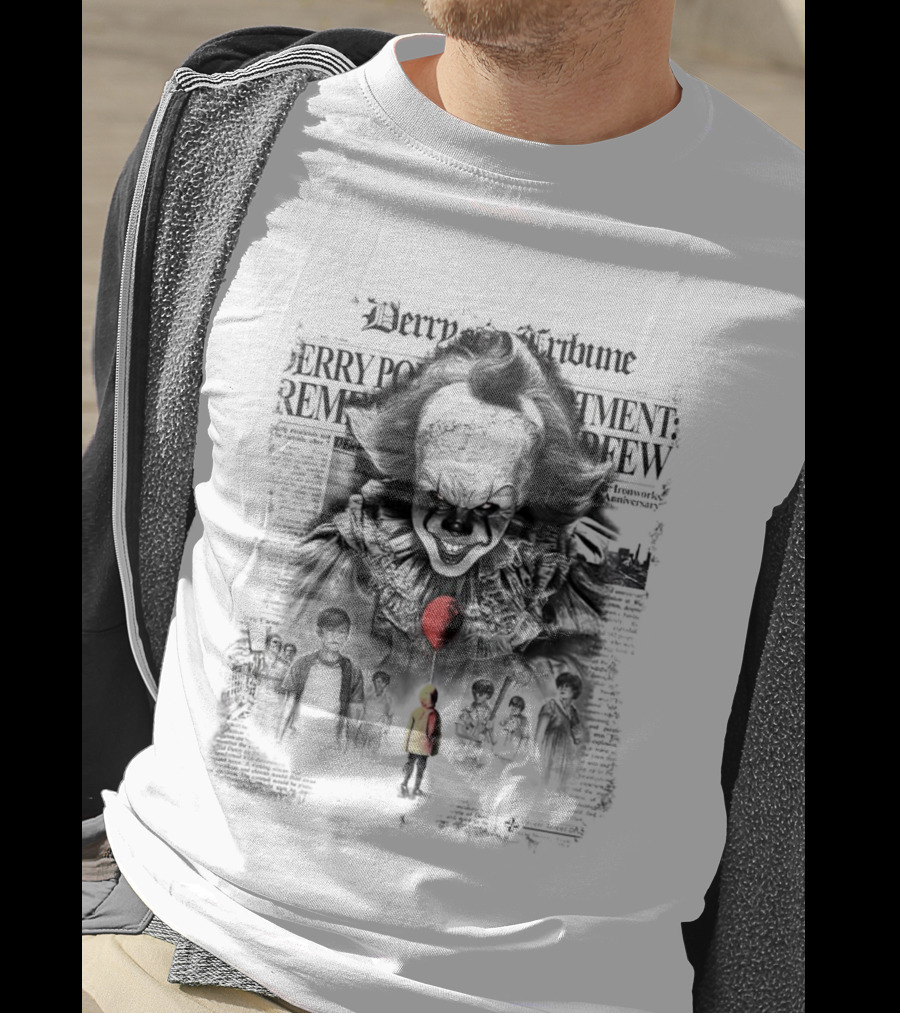 Pennywise IT Derry Tribune Balloon Horror Halloween T-Shirt
