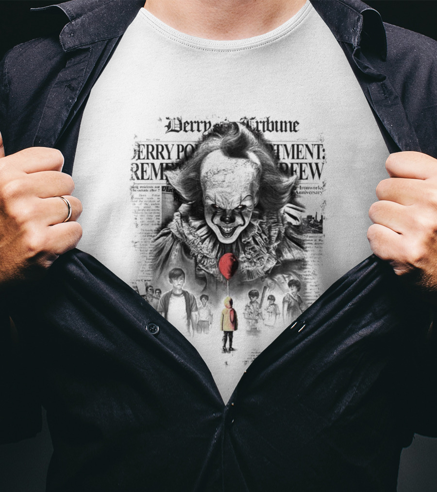 Pennywise IT Derry Tribune Balloon Horror Halloween T-Shirt