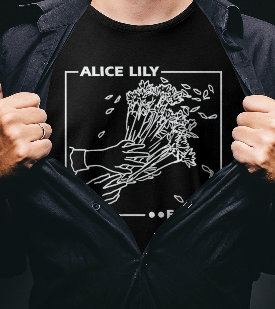 ALICE LILY ECHOES Floral Line Art Hands Petals T-Shirt