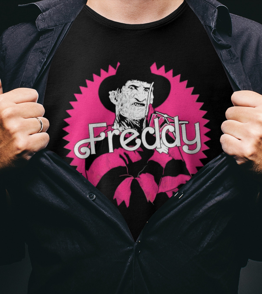 Freddy Krueger Barbie Mashup Graphic Tee Pinkblack Striped Hat T-Shirt