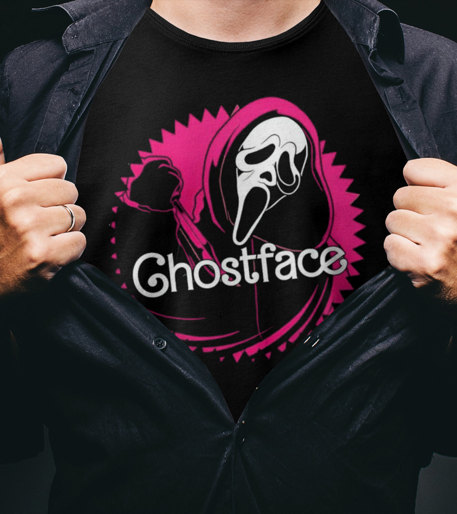 Ghostface Neon Pink Horror Icon In Vibrant T-Shirt