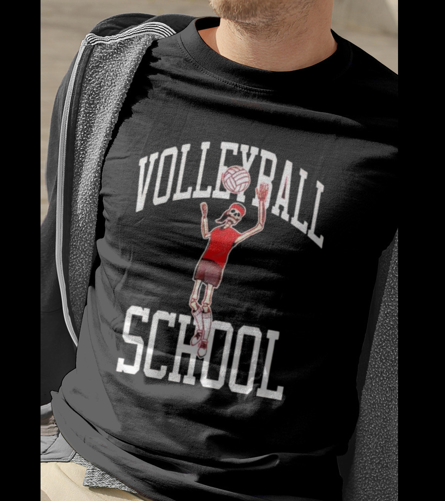 Volleyball School Skeleton Player Action Nebraska T-Shirt