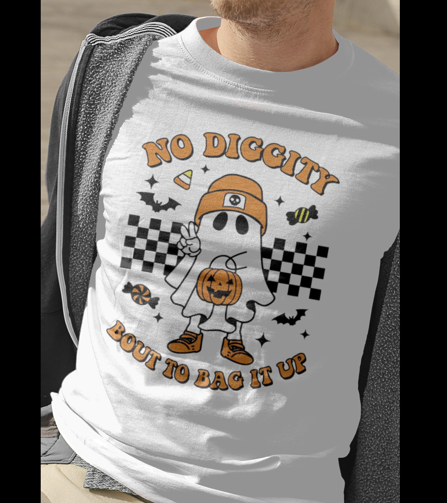 No Diggity Halloween Ghost Bout To Bag It Up With Candy And Pumpkins T-Shirt