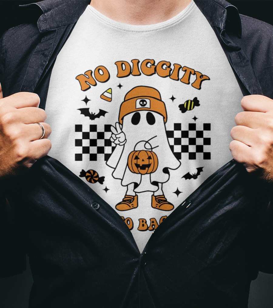No Diggity Halloween Ghost Bout To Bag It Up With Candy And Pumpkins T-Shirt