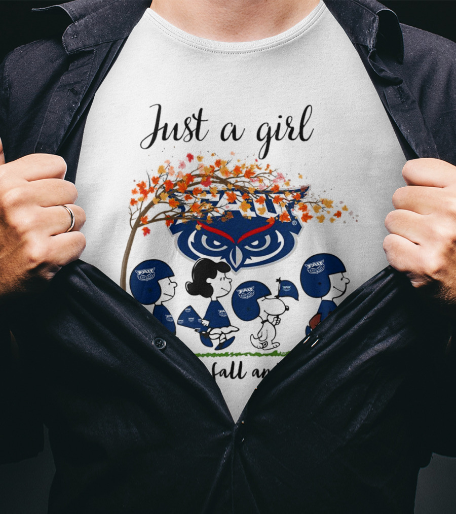 Just A Girl Who Loves Fall And Atlantic Peanuts Owl Football Team T-Shirt