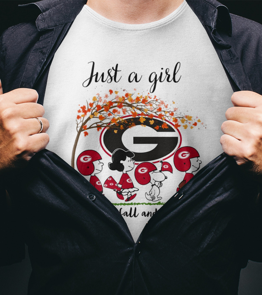 Just A Girl Who Loves Fall And Bulldogs Peanuts Cartoon Georgia Bulldogs Football T-Shirt