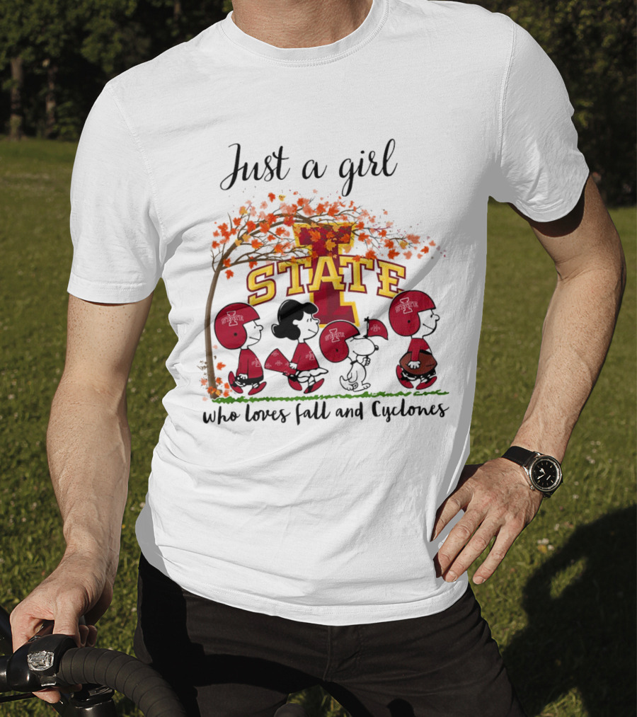 Just A Girl Who Loves Fall And Cyclones Peanuts Cartoon Iowa State Halloween T-Shirt