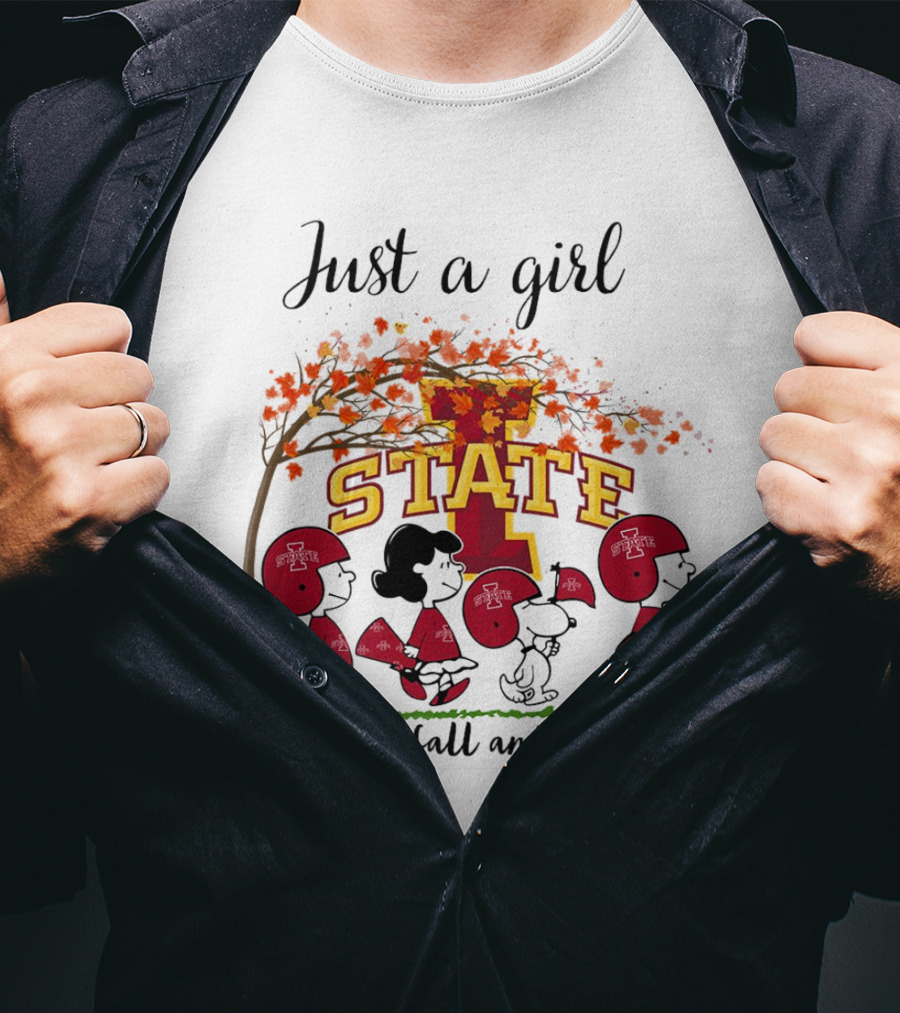 Just A Girl Who Loves Fall And Cyclones Peanuts Cartoon Iowa State Halloween T-Shirt