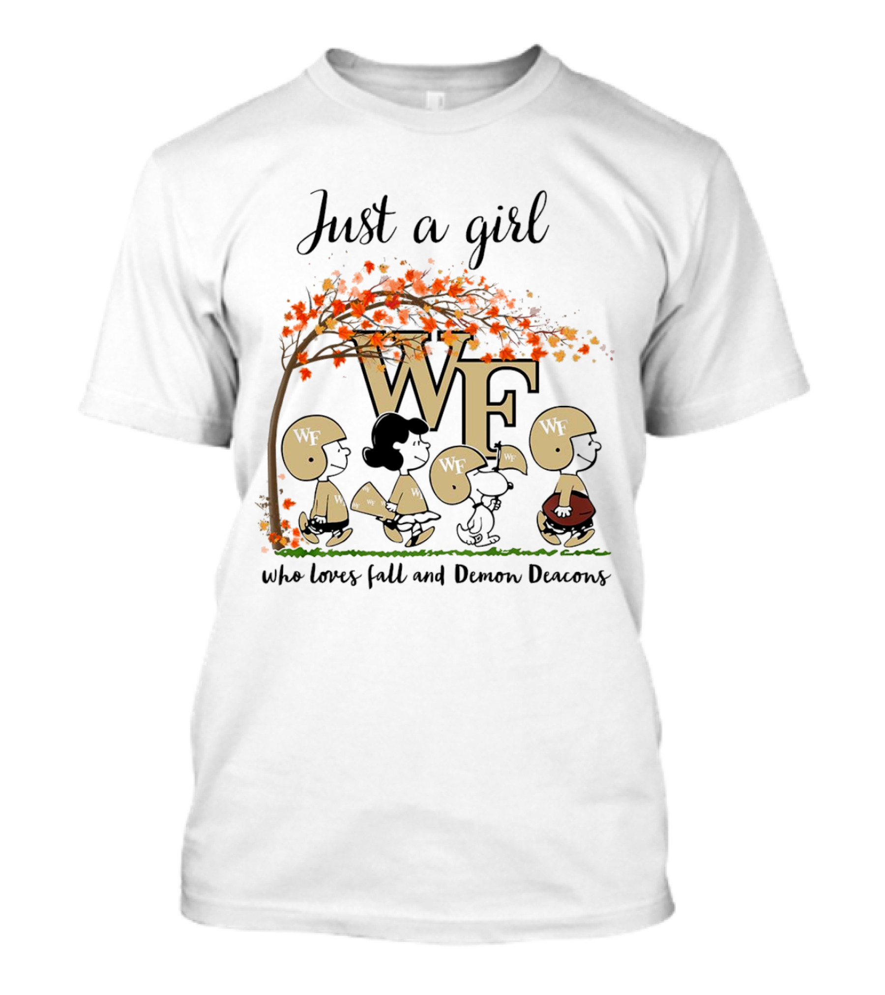 Just A Girl Who Loves Fall And Wake Forest Demon Deacons Peanuts Cartoon Halloween Football T-Shirt