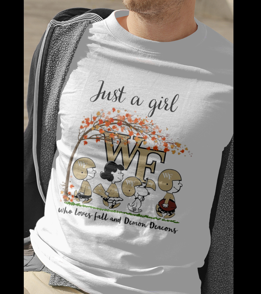 Just A Girl Who Loves Fall And Wake Forest Demon Deacons Peanuts Cartoon Halloween Football T-Shirt