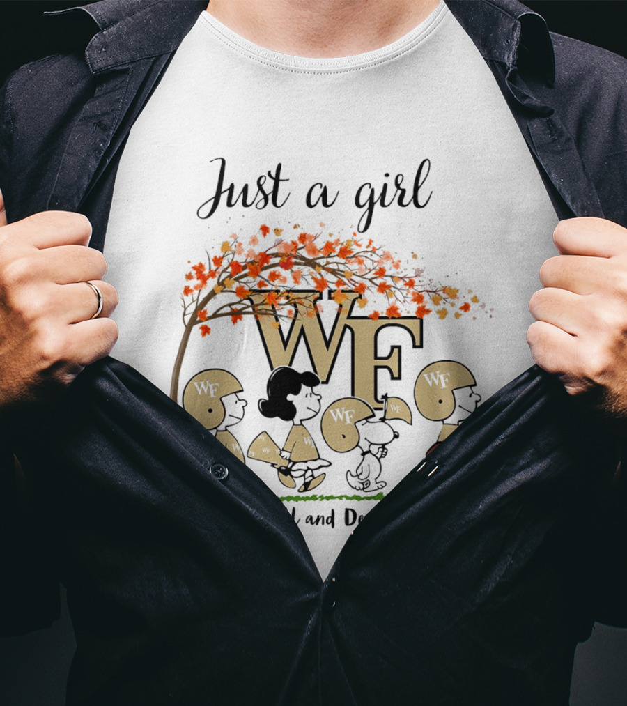 Just A Girl Who Loves Fall And Wake Forest Demon Deacons Peanuts Cartoon Halloween Football T-Shirt
