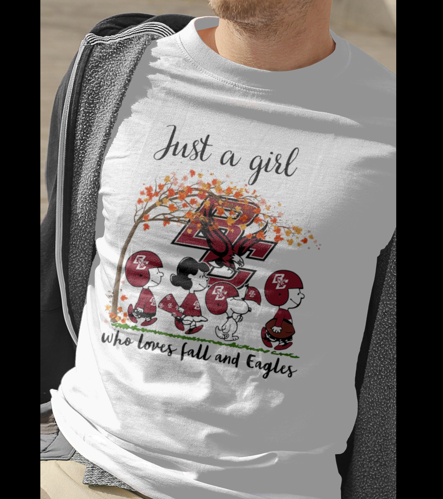 Just A Girl Who Loves Fall And Boston College Eagles Peanuts Cartoon T-Shirt