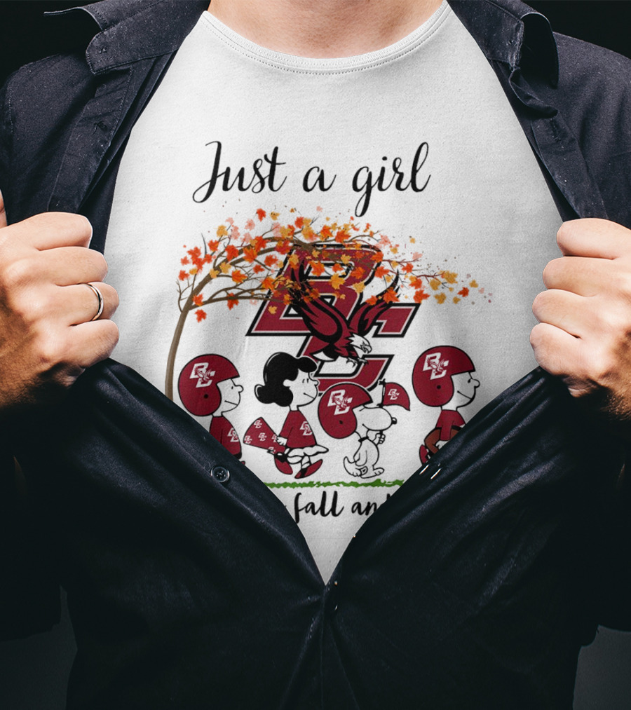 Just A Girl Who Loves Fall And Boston College Eagles Peanuts Cartoon T-Shirt