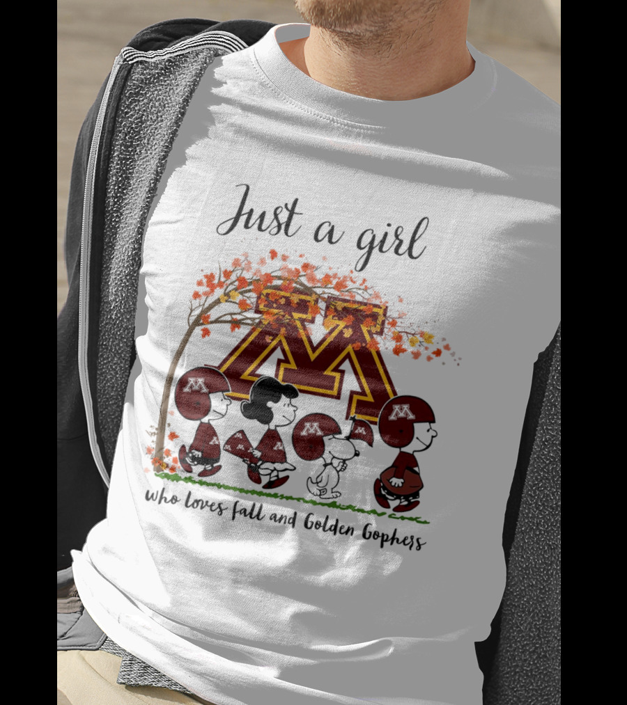 Just A Girl Who Loves Fall And Golden Gophers Peanuts Cartoon T-Shirt