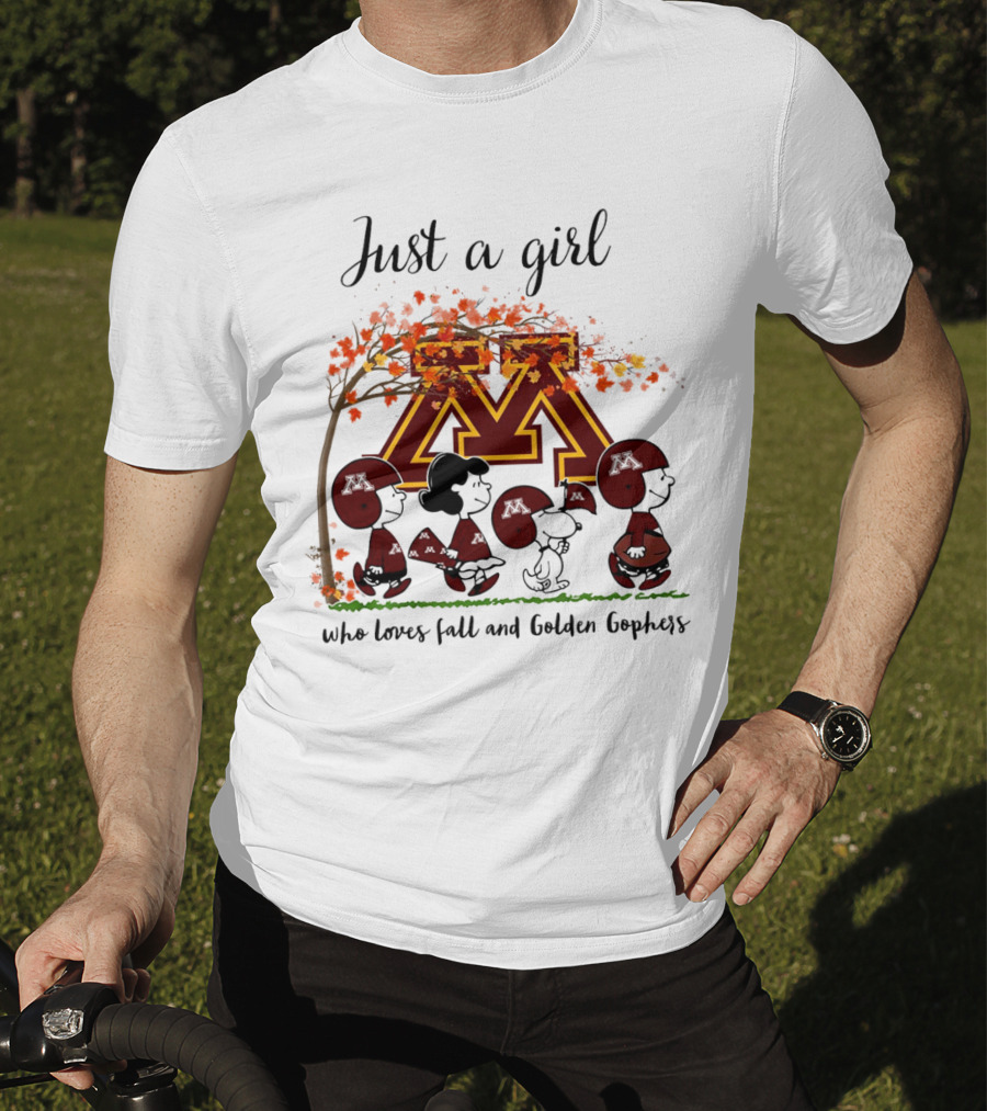 Just A Girl Who Loves Fall And Golden Gophers Peanuts Cartoon T-Shirt